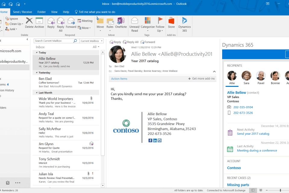 outlook and dynamics 365 integration