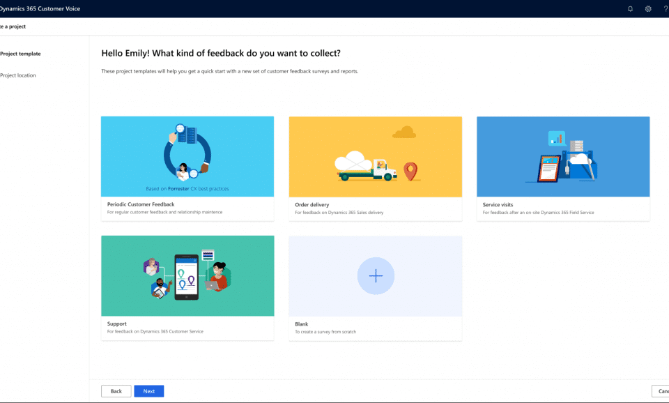 Dynamics 365 customer voice create a project overview