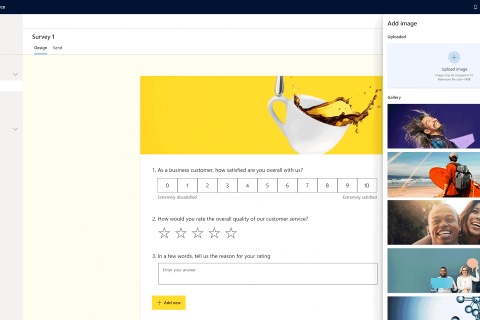 Customer voice add image to survey or use image from gallery