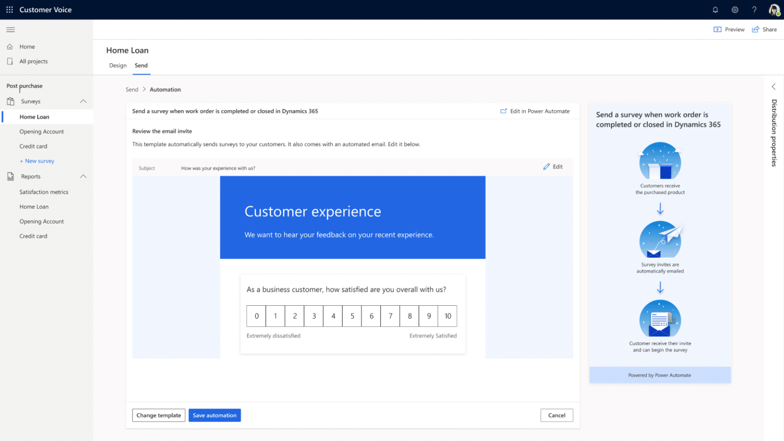 Customer voice survey send automated email