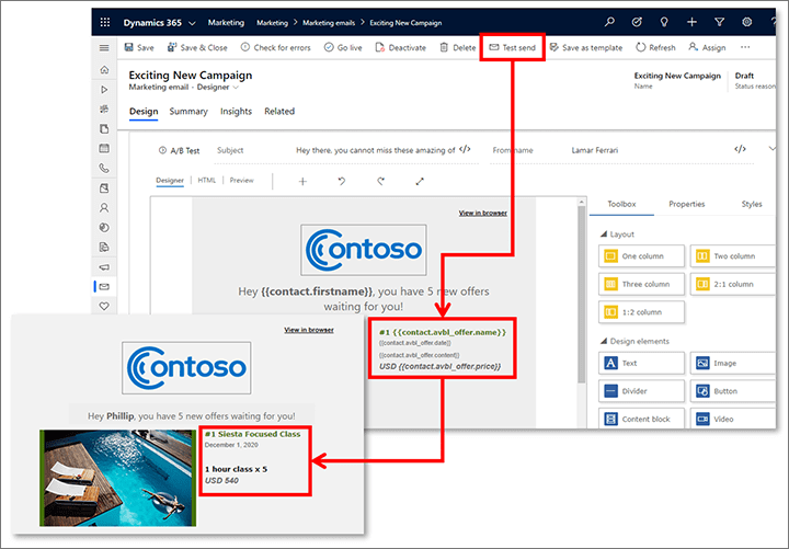 Test email in dynamics 365 marketing