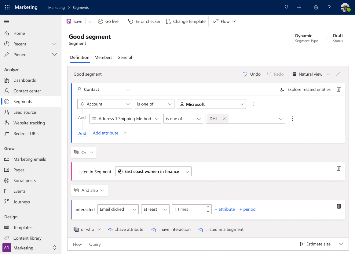 Segments in dynamics 365 marketing