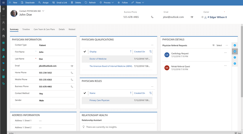 physician information in dynamics 365