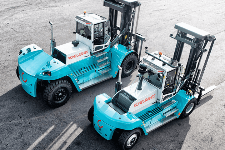 Konecrane vehicles parked in a loading bay