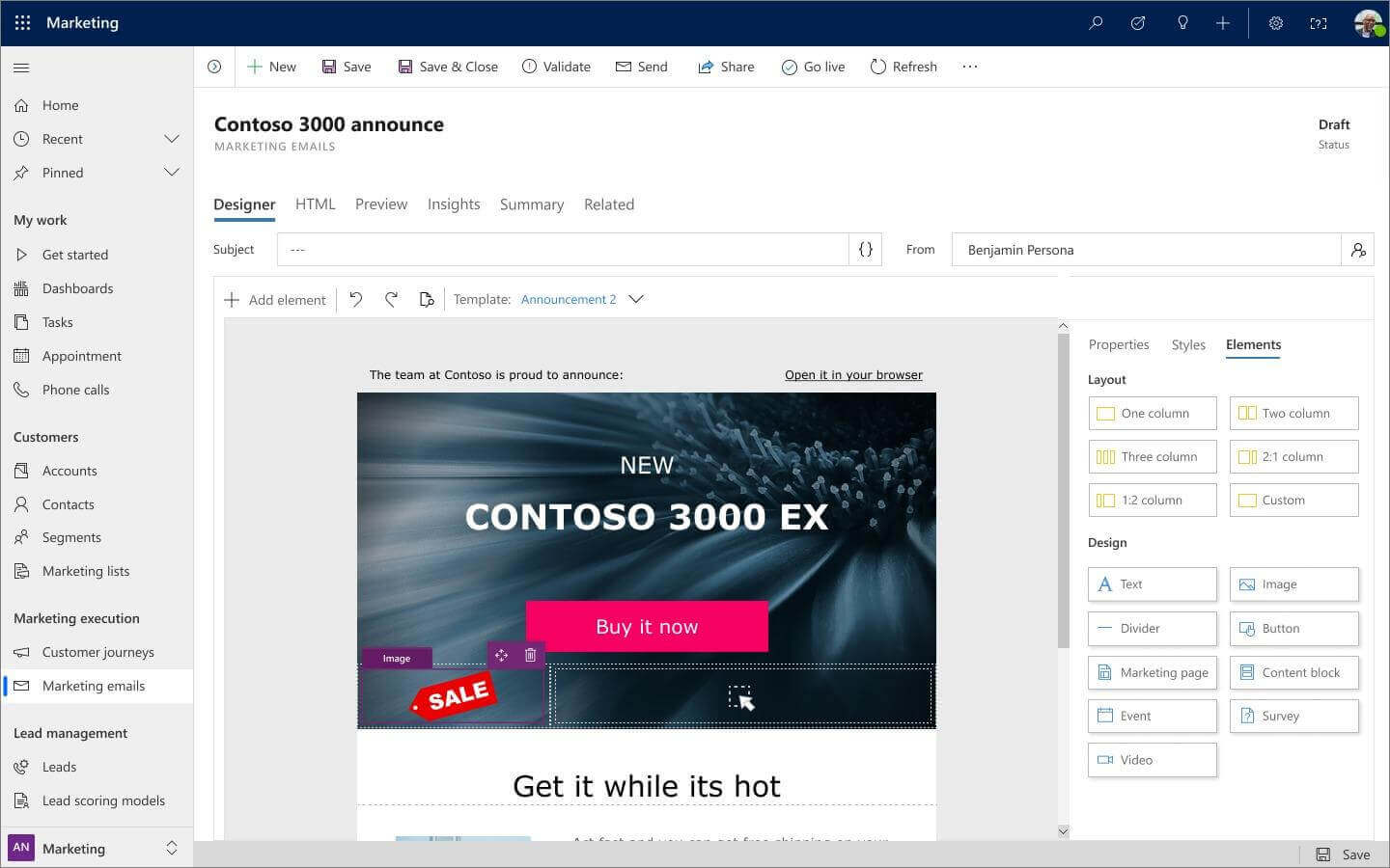 Dynamics 365 marketing email designer