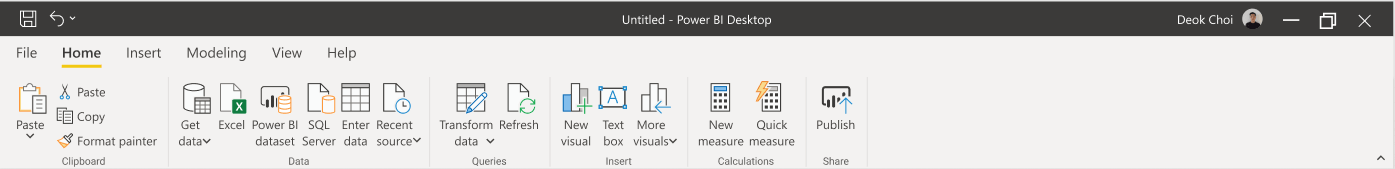 Power BI Desktop task bar