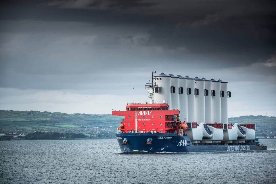 Wind turbines being installed at sea