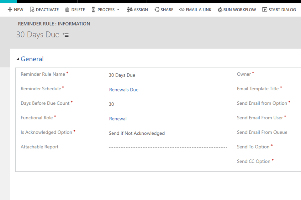 Example of renewal reminder in dynamics 365