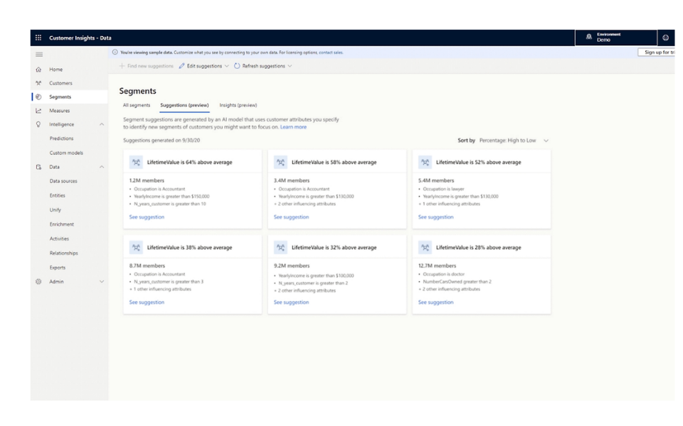 Customer Insight Data - Segment Suggestions